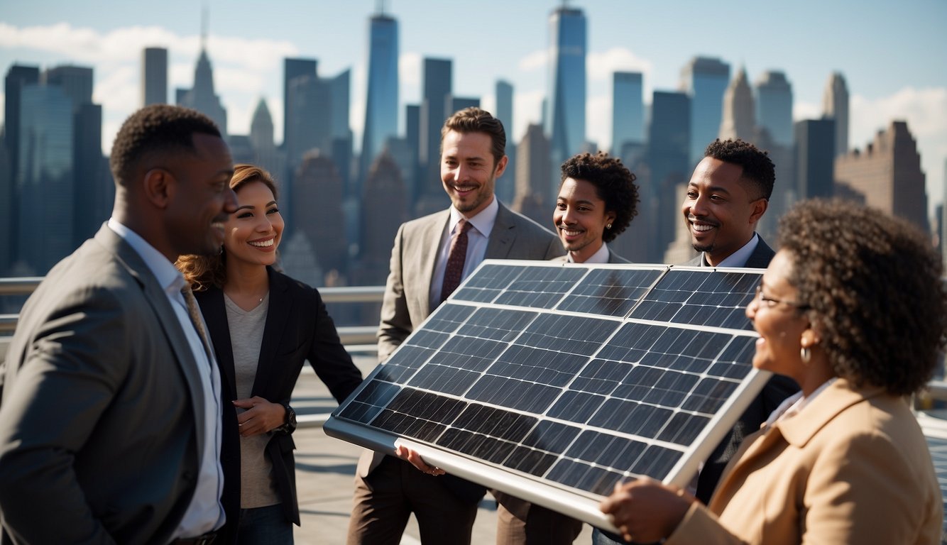 Group of people holding a solar panel