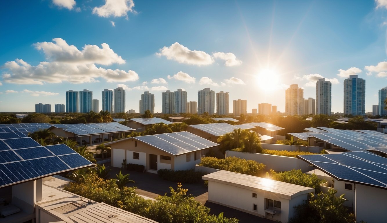 Houses with solar panels in a suburb of Miami, FL