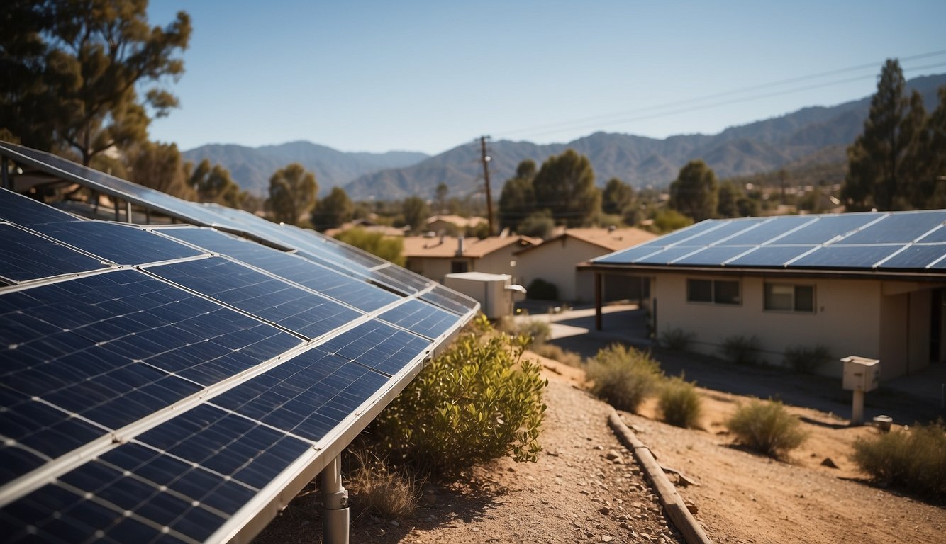 Solar panels on homes in the high desert.