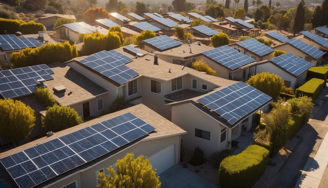 Neighborhood of suburban homes with solar panels