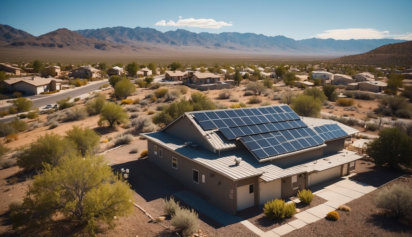 Desert home with solar panels on roof