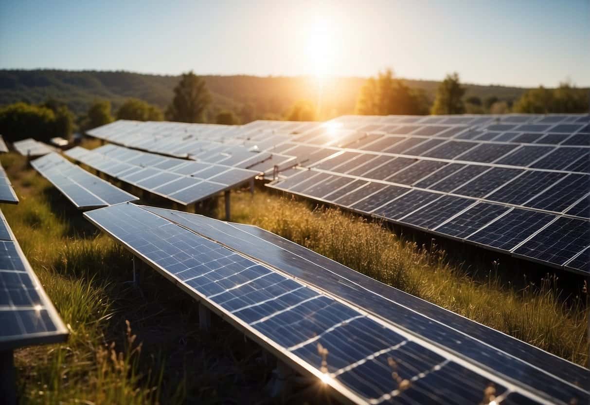 The sun shines down on solar panels, generating clean energy.